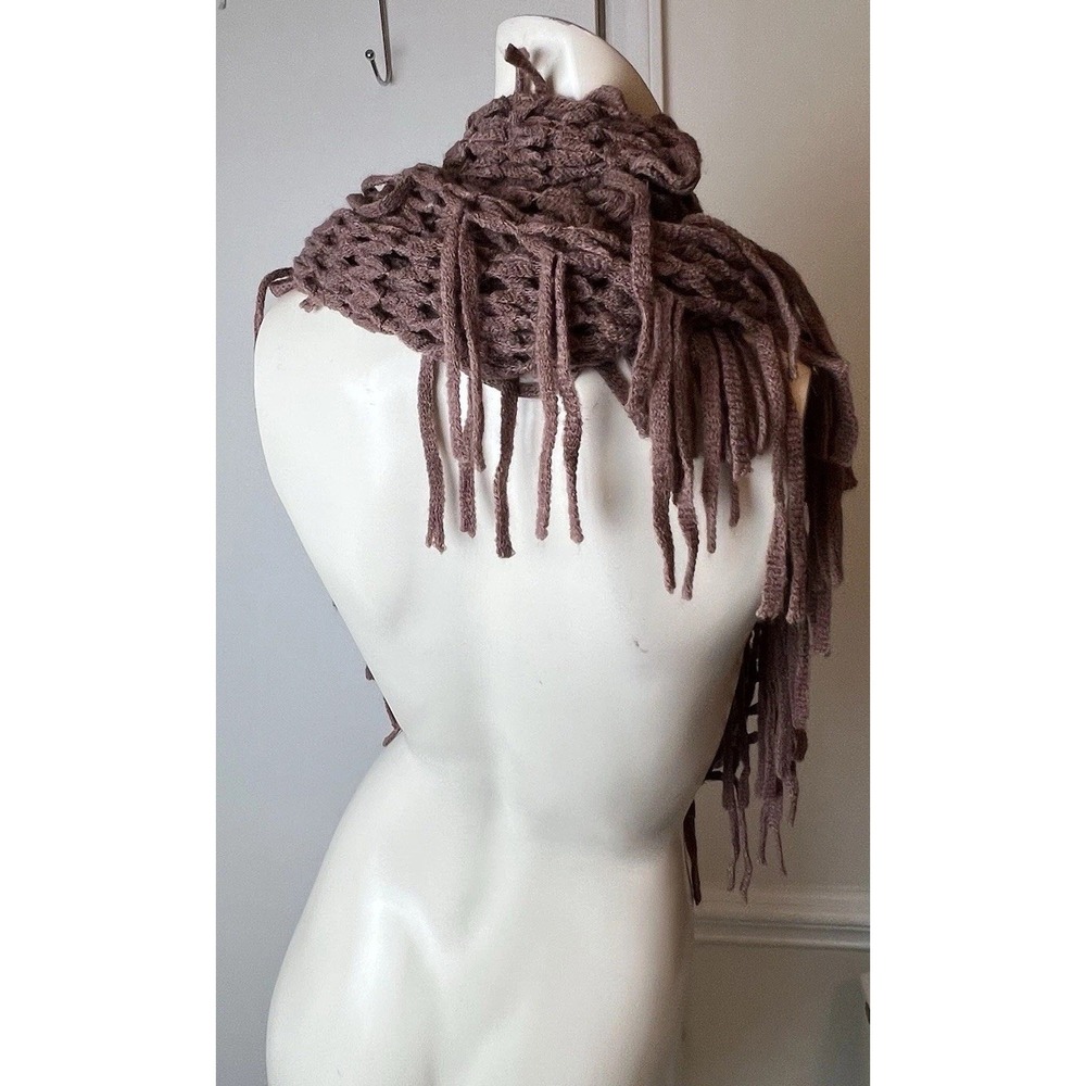 BROWN SCARF COWL INFINITY DIAMOND PATTERN SOFT - Picture 4 of 8